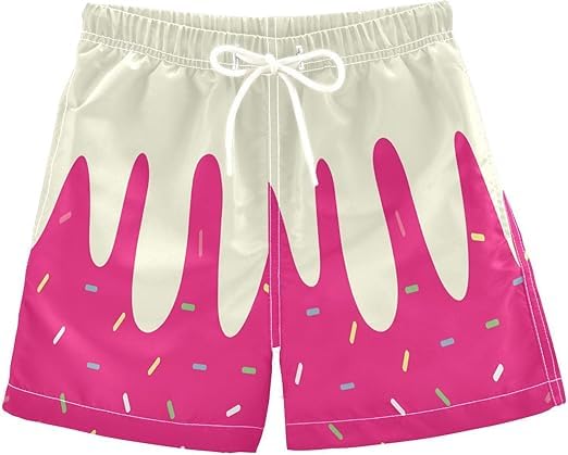 3 Stripes Boys Ice Cream Shorts, Ice Cream Baseball Shorts, Kids Summer Cute College Style, Elastic Waist Casual Pants3