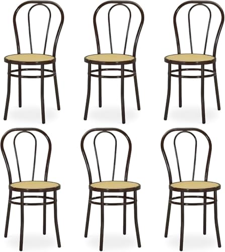 Tomaino - Chaise de cuisine en fer avec assise en paille - Ensemble de chaises de salle à manger Vienne (6, noir), Model Thonet