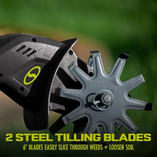 Sun Joe 24V-TLR-LTE-A 24V Cordless IONMAX Garden Tiller and Cultivator, 150W Motor, Dual 6-Inch Steel Tilling Tines, Charger and Battery Included