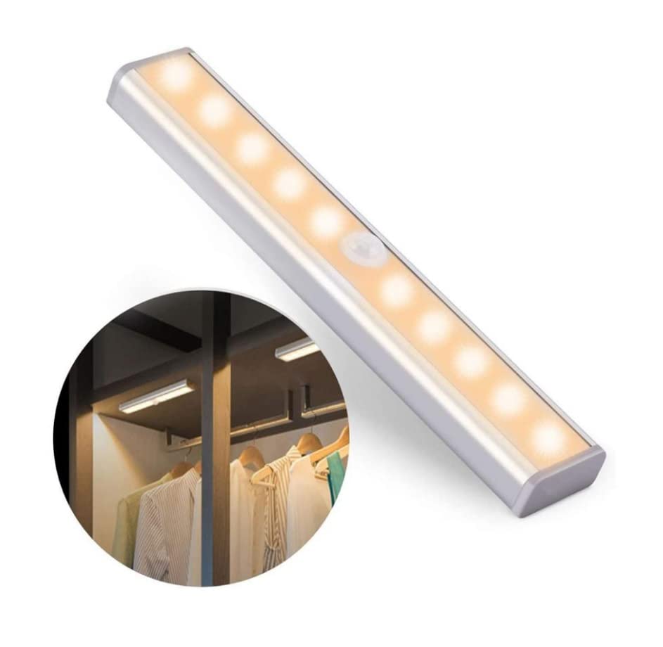 Volunx 10 LED Motion Sensor Detector Closet Lights Battery Operated Magnetic Under Cabinet Lights Strip Wireless Stick Up Night Lights Bar for Closet Kitchen Hallway Stairs Bedroom Wardrobe
