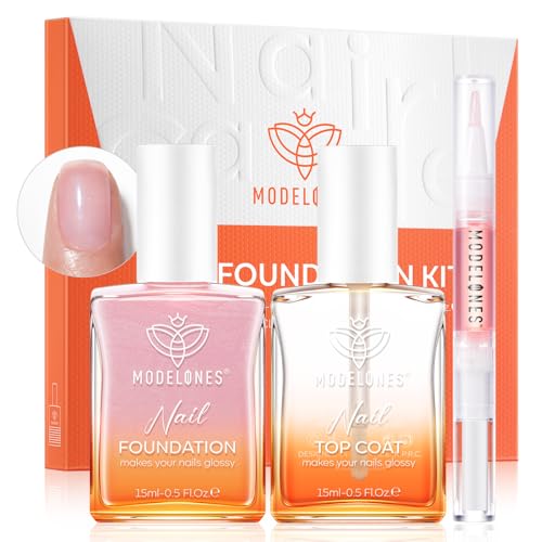 modelones Nail Strengthener Clear Gel Top Coat Nail Polish Cuticle Oil Pen Pink Nail Repair for Damaged Nails Care Kit for Women 15 ml Ridge Filler for Growth