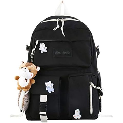 CANRAN School Backpack for Girls Women Children Kids Backpack School Bag Bookbag with plush toy for Teen Girl Pass CPSC Certified (Black) Cover