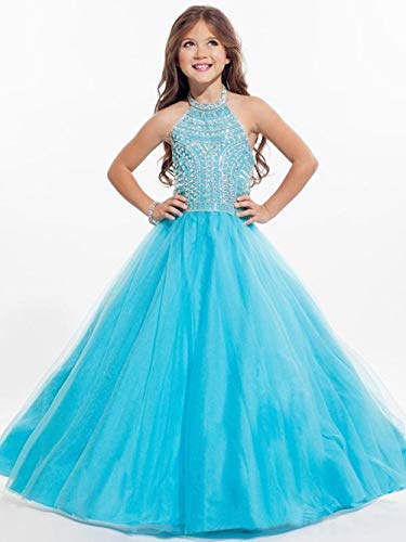 Emmani Girl's Ball Gown Girls Pageant Dresses Halter Crystal Tulle Toddler Little Girls Pageant Dresses3