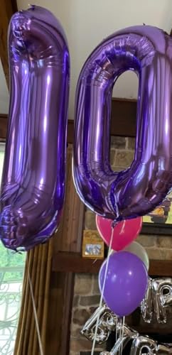 Image of 10 Balloon 40 inch Purple Number Balloons for 10 Birthday Party Decorations | Saturated Color, Large 40 in, With Straw & Hanging Hole, For Back-to-School Season, Wedding, Christmas, New Year, Anniversary