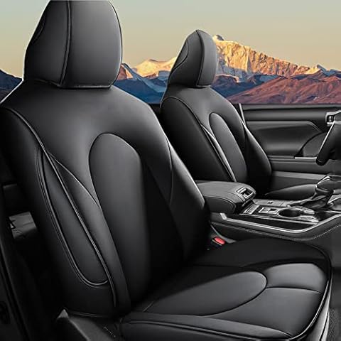 AOMSAZTO Car Seat Covers Full Set Faux Leather Custom Fit for 2020 2021 2022 2023 Toyota Highlander 8 Passenger 3 Row Seat Protector Compatible Airbag Waterproof Black Cover