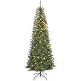 HOMCOM Sapin de Noël Artificiel 210 cm, Arbre de Noël Fin avec 350 lumières Blanches Chaud...