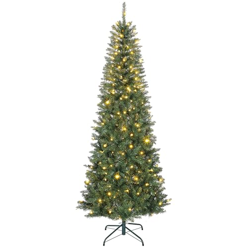 HOMCOM Sapin de Noël Artificiel 210 cm, Arbre de Noël Fin avec 350 lumières Blanches Chaudes et...