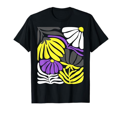 Nonbinary Pride Blumen Kunst in Gelb Lila und Weiß T-Shirt