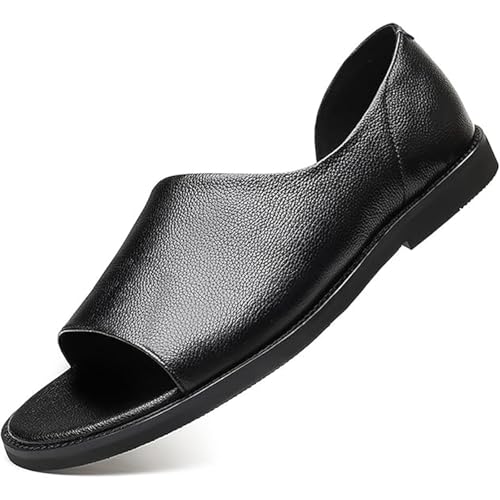 Men's Genuine Leather Perforated Sandals - Smooth Comfortable Open-Toe Design Outdoor Casual Beach Shoes