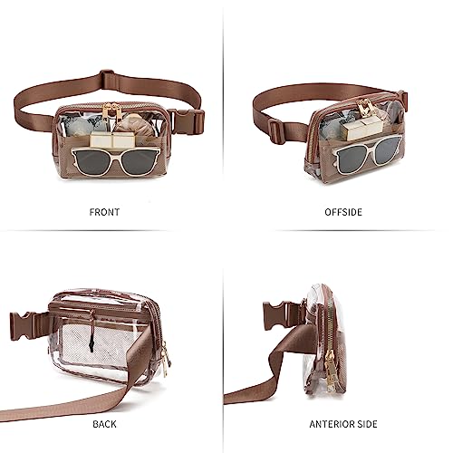 Image of Clear Fanny Pack Stadium Approved Belt Bag, Clear Purse for Stadium Events | Adjustable Strap Water-resistant Waist bag Clear Purse for Travel Workout Running Hiking(Brown)