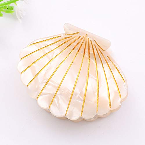 Pinza para cabello mujer diseño conchas acrílico blanco miniatura 2