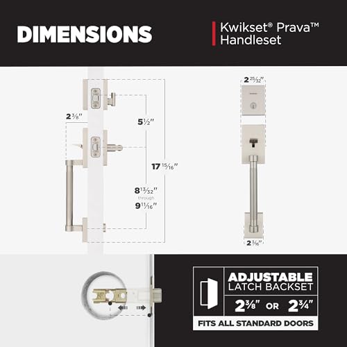 Image of Kwikset Prava Front Door Lock Handle and Deadbolt Set, Entry Handleset Exterior with Interior Reversible Lever, Satin Nickel, Pick Resistant SmartKey Rekey Deadbolt Security, with Microban Protection