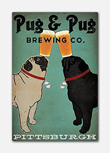 Bioprocess Black Pugs Fawn Pug & Pug Pug Dog Brewing Company Beer Metal Sign Retro Vintage Tin Sign Metal Poster Wall Art Decor 8X12 Inches