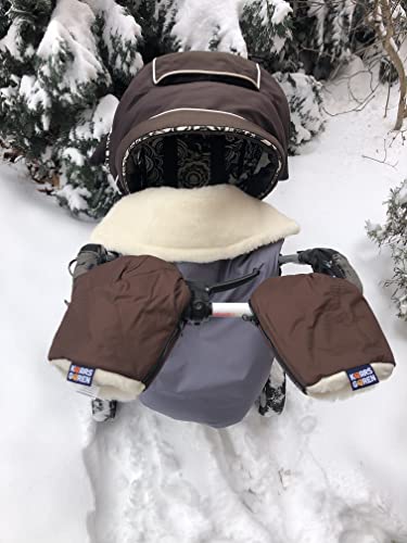 Calentador de manos para cochecito de bebé, cálido manguito con forro interior de lana merino, tamaño universal para cochecito, corredor, remolque de rueda (guantes marrón) Cover