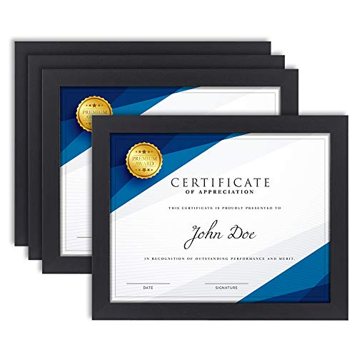 Langdon House 8.5x11 Certificate Frame (Black, 4 Pack), Diploma Frame, Sturdy Wood Composite