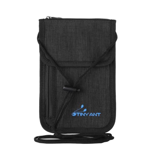 JYNVO Portadocumentos Viaje Porta Pasaporte 1 Bolsa de Viaje de Nylon Larga con Correa al Cuello - Negra (Adecuada para Viaje, Almacenamiento de Documentos Cotidiano, Unisex)