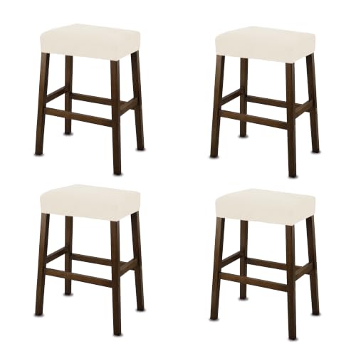 Image of NeColorLife Rectangle Bar Stool Covers Waterproof,Beige,4 Pack | Stretch Saddle Seat Covers for Counter Height, Kitchen Island, and Vanity Bar Stools, Protecting Seats from Daily Wear