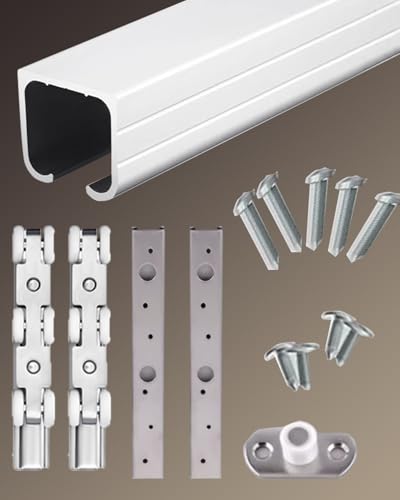Kit de herrajes plateados para puerta de granero, juego de rieles de aleación de aluminio de 5 pies con polea para cocina, dormitorio, cobertizo, sistema de rieles de madera para puerta de garaje