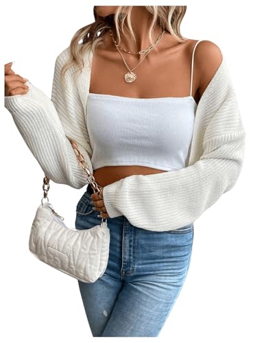 Image of GORGLITTER Women's Open Front Cardigan Sweater Trendy Dressy Cute Long Sleeve Bolero Shrug Fall Knit Short Cardigan Plain Beige Small