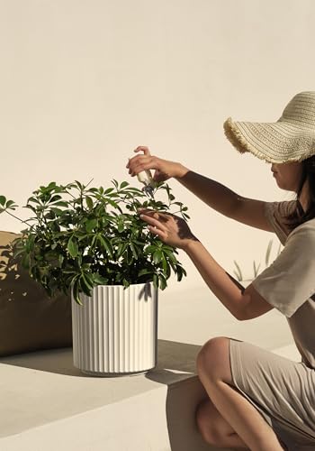 Image of Veradek Demi Series Round Planter for Porch, Patio, Backyard | Durable Plastic-Concrete Material | Modern Decor for Tall Plants, Flowers