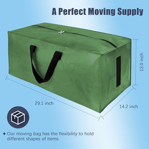 Image of HOMESURE 8 Pack Large Strong Moving Bags with Zippers & Carrying Handles - Water-Resistant - Heavy Duty Storage Tote for Space Saving, Fold Flat, Alternative to Moving Box (Olive Green)