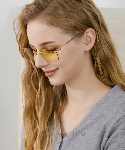 Image of ANYLUV Rimless Blue Light Glasses for Women /Men, Fashion Lightweight Blue Light Blocking Glasses with Stylish Metal Temples
