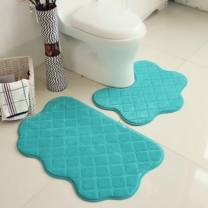 Nextexplore 2 Piece Bathroom Rugs Set No Slip U-shaped Contour Rug Toilet Floor Pedestal Mat