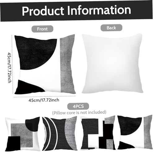 Housses de coussin noires et blanches 45x45 cm lot de 4 géométriques