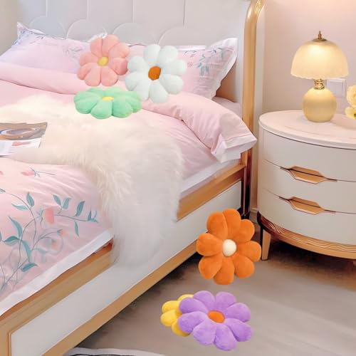 JZNEXD 2 Pcs Flower Throw Pillow Set for Teen Girls Bedroom Preppy Room Decor Aesthetic, Cute Daisy Decorative Preppy Throw Pillows for Bed Sofa Chair Home Decor (Pink & White)