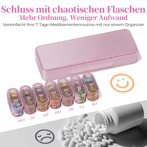 Betife Tablettenbox 7 Tage Morgens Abends, Pillendose Klein für Unterwegs – Ansicht 4