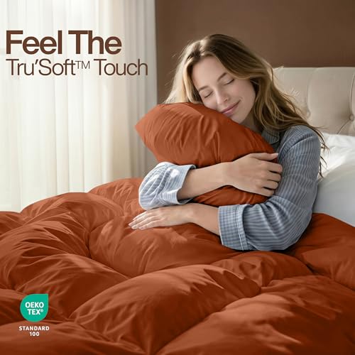 Image of Utopia Bedding Queen Comforter Duvet Insert, Quilted Burnt Orange Comforter with Corner Tabs, Box Stitched Down Alternative Comforters Queen Size 88 x 88 inches