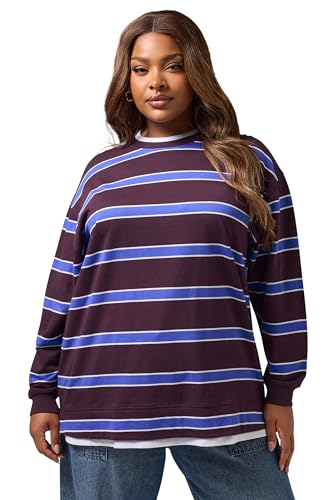 Yours Curve Stripe 2-In-1 Sweatshirt - Women's - Plus Size Curve Purple