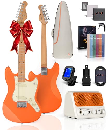 AKLOT 36-inch Kids Electric Guitar: 3/4 Size Mini Electric Guitar Kit with Solid Body, 1.5 In Neck Width for Beginners, 10W Amp, Gig Bag, String, Strap, Cable, Picks,Lesson Book(TangerineZap Orange)