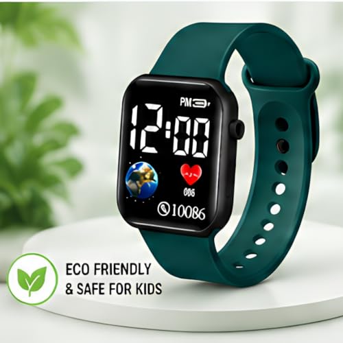 Image of XENTON Kids Digital Watch for Boys & Girls | LED Display Wrist Watch | One Touch Time & Date Display | Adjustable Strap | Lightweight Casual Watch for Kids Boys (Green)