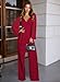 Pink Queen Women's Semi-formal Jumpsuits Elegant Long Sleeve Wrap V Neck Wide Leg Party Rompers Red M
