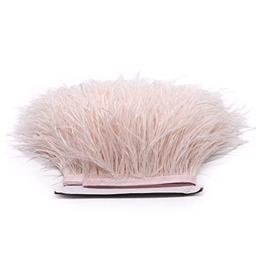 FQTANJU 2 Yards Soft & Natural Ostrich Feathers Fringe Trims Ribbon Used for Dress, Sewing, Craft Clothing, Lighting Decoration, Clothing DIY, etc. (Beige) by FQTANJU - Used condition - US$6.07