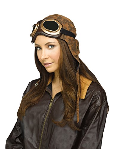 Fun World Men's Aviator Cap with Goggles, Brown, Standard