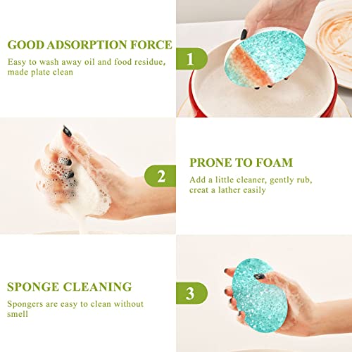 Image of Teal Turquoise Sparkle Kitchen Sponges Abstract Green Cleaning Dish Sponges Non-Scratch Natural Scrubber Sponge for Kitchen Bathroom Cars, pack of 3