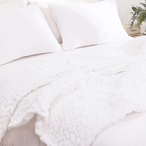 Yaapsu Chunky Knit Blanket Throw 40X80, Chenille Throw Blankets, Chunky Knitted Throw Blanket For Couch & Bed, Soft Large Knit Throw Blankets Chunky Yarn, Big Thick Cable Knit Blankets (White) #TOP1