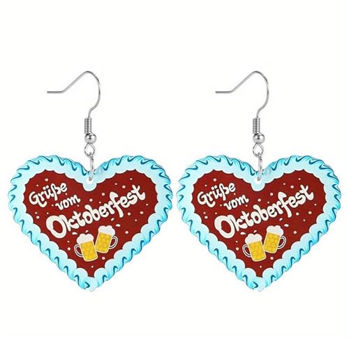 FloralGrace Ohrringe mit Lebkuchenherzen, Oktoberfest Deko, Lustige Lebensmittel Geschenk für Bierliebhaber, Süßes Mädchen Exotische Ohrringe Oktoberfest Deko
