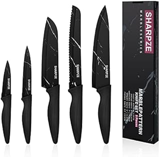 Kitchen Knife Set of 5 | Ultra Sharp Stainless Steel Blade I Kitchen Knives with Ergonomic Handle & Sheaths Include Paring, Utility, Santuko, Bread, Chef Knife & eBook