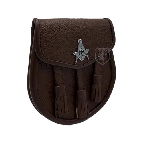 Image of Scottish Original Leather Sporran with Leather Belt & Chain (Brown Leather Masonic Sporran)