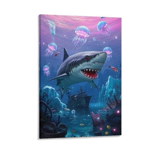 Peinture Sur Toile Requin Murale et affiche décoration chambre 40x60 cm style moderne