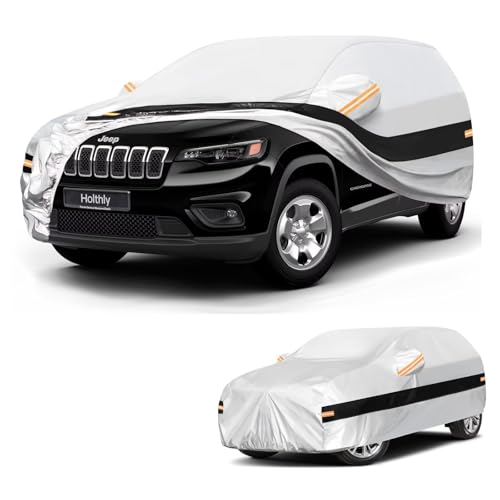 Image of 10 Layers SUV Car Cover Custom Fit for Jeep Cherokee(2013-2026), Waterproof All Weather for Automobiles, Outdoor Full Cover Sun Dust Rain Protection with Cotton. Silver