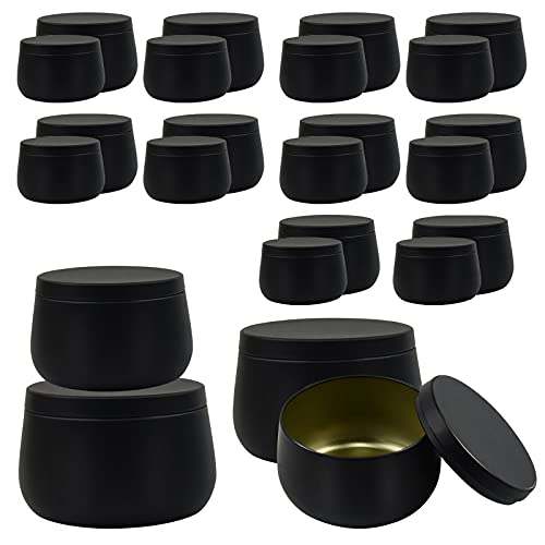 Blisshelf 24 Pack Black Candle Tins 8 oz and 4 oz, Candle Jars for Making Candles, Tinplate Candle Tins with Lids Bulk, Candle Containers for DIY Candle Making, Candle Making Kit, Storage Tins, Black