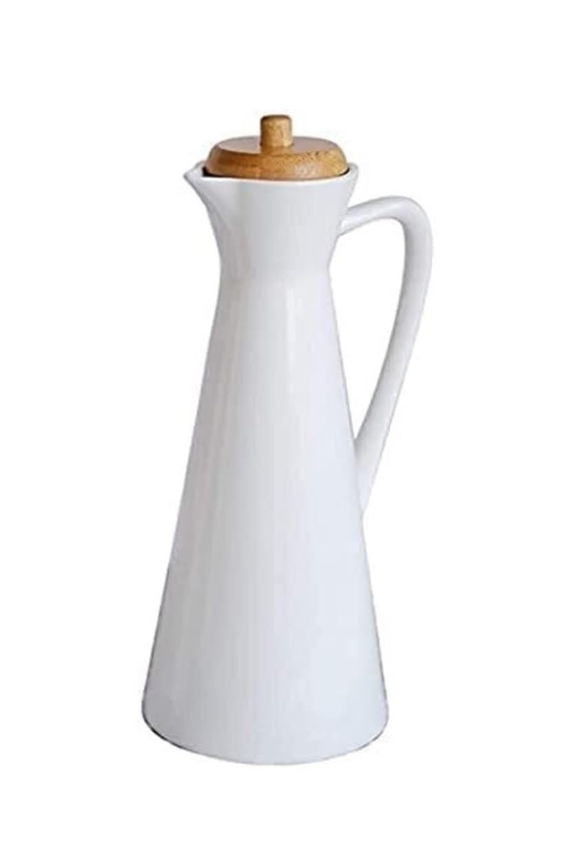 Ölspender, Öl- und Essigspender, Bot-Ölflasche, 750 ml, weißer Keramik-Essig-Soja-Ausgießer, flüssiges Gewürz (Größe: L)