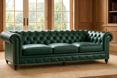 Image of Modern Classic Design Leatherette Luxury Chester Sofa Set with Button Tufted, Sofa for Living Room Home, Office, Bar, Hotle and Lobby, Living Room Set (Green, 3 Seater Sofa)