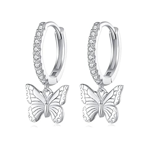 RUKYF S925 Sterling Silver Post Drop/Dangle Earrings for Women | Heart, Star, Butterfly Huggie Earring Hypoallergenic Lightweight Paved with Cubic Zirconia | Birthday Valentine's Day Earrings Jewelry Cover