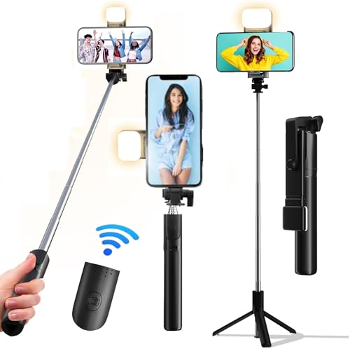 Image of 3-in-1 Bluetooth Selfie Stick Tripod with Rechargeable LED Light & Wireless Remote, Extendable Phone Stand with Dual Brightness for Makeup, Photoshoots & Vlogging,for iPhone & Android