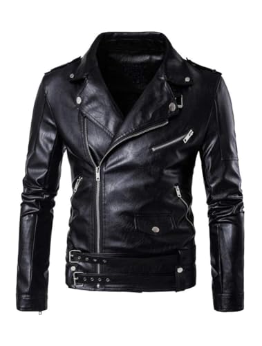 PASOK Men's Faux Leather Biker Jacket